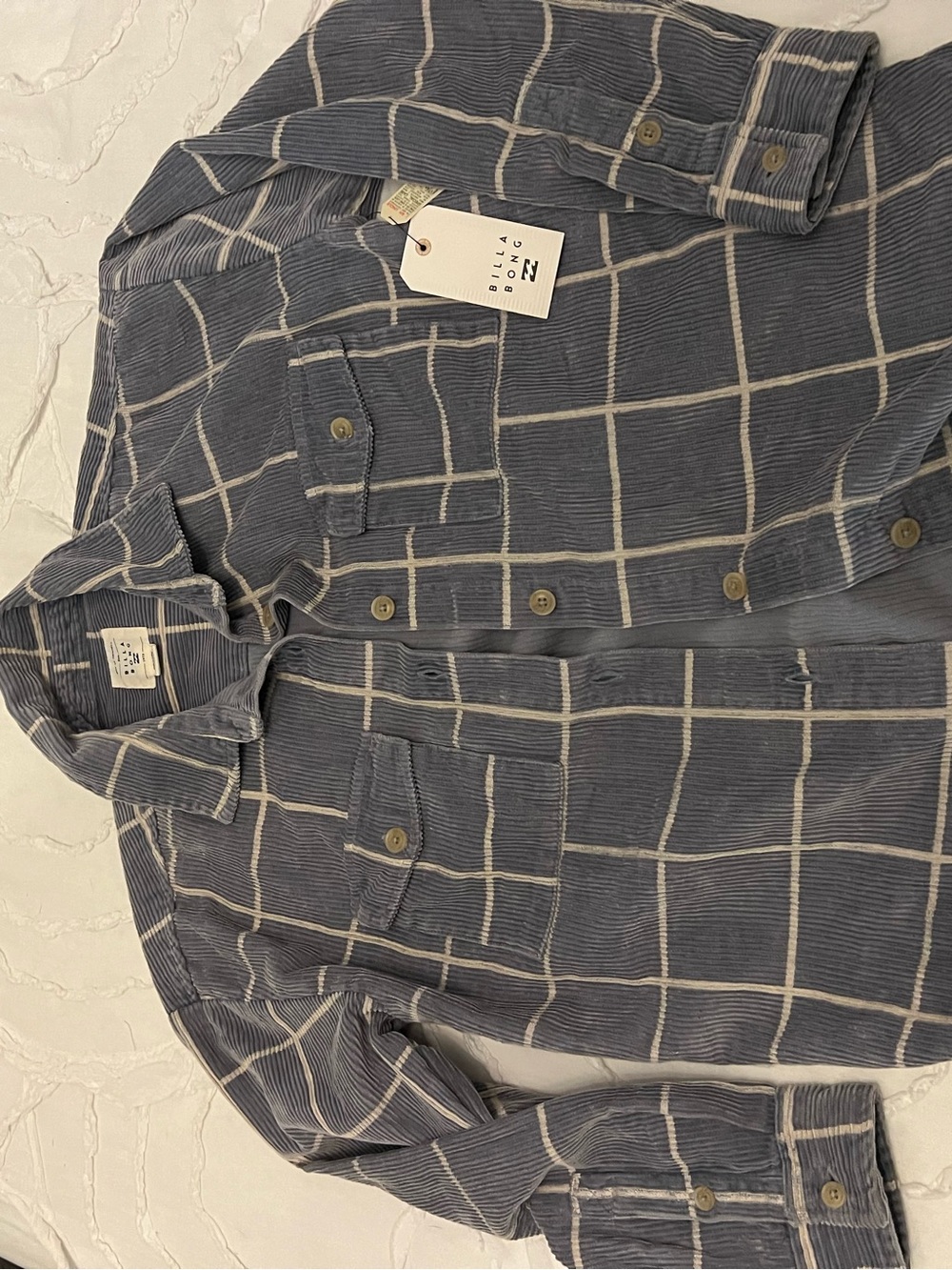 Billabong Men’s Navy Windowpane Corduroy Shacket with Cream Grid